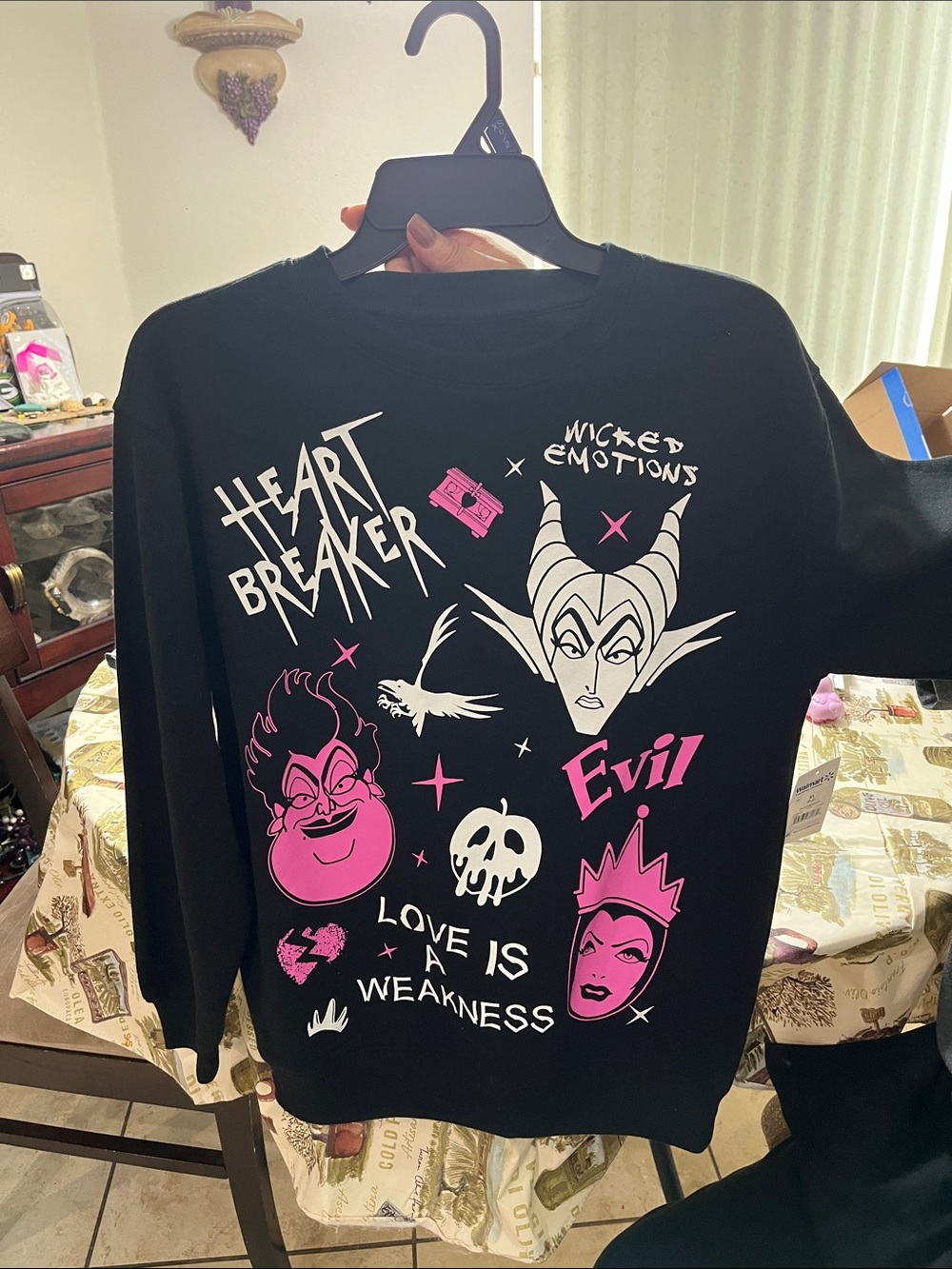 Disney Villains Graphic Sweatshirt — Black with Pink & White Prints NWT XS